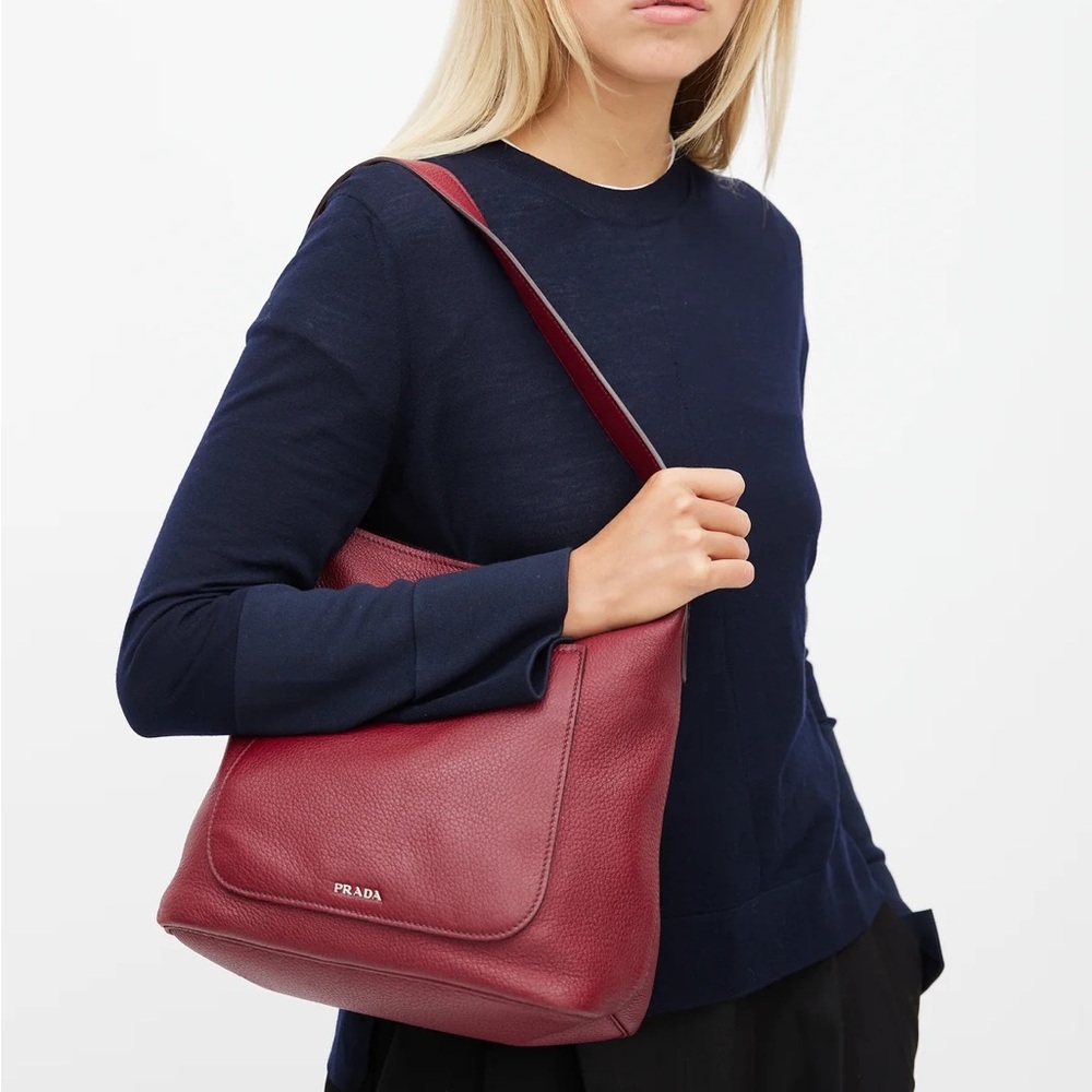 Prada Burgundy Smooth Leather Shoulder Bag - Picture 3 of 8